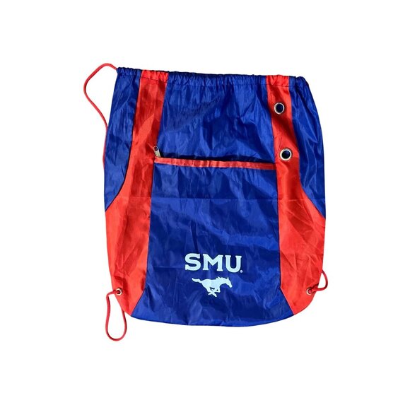 SMU Mustangs Drawstring Backpack Blue Red Nylon Gym Bag Lightweight Used - Picture 5 of 5